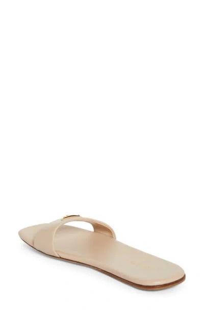 Prada Leather Logo Flat Slide Sandals In Neutral