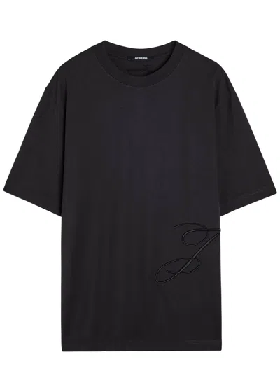 Jacquemus Mens Dark Navy Logo-embroidered Cotton T-shirt In Black