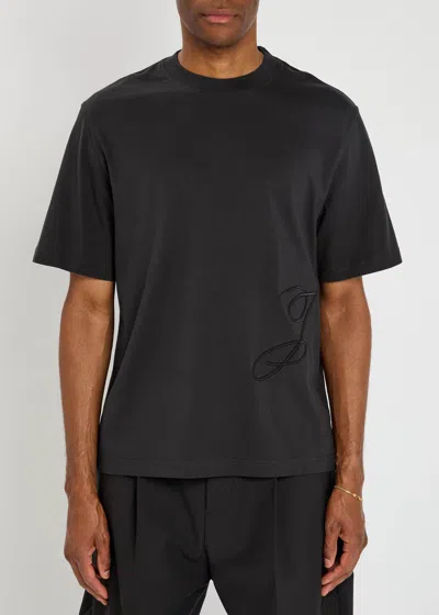 Jacquemus Mens Dark Navy Logo-embroidered Cotton T-shirt In Black