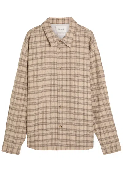 Frame Wool And Silk-blend Flannel Overshirt In Brown