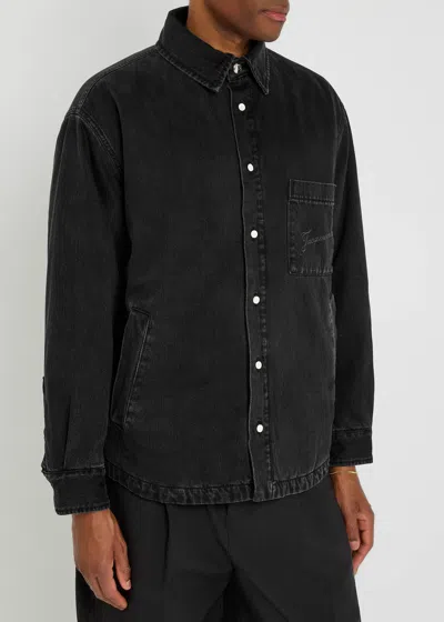 Jacquemus Virgin Wool Long-sleeve Shirt With Embroidered Logo In Black