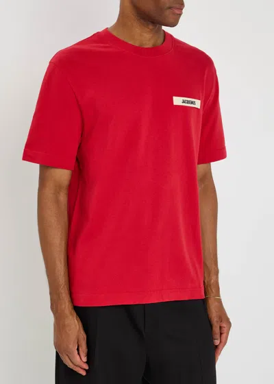 Jacquemus Le T-shirt Gros Grain Red T-shirt With Logo Patch On The Front In Cotton Man