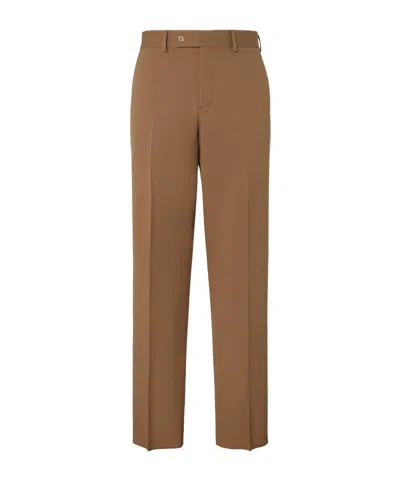 Fendi Men Beige Pants With Belt Loops And Ff Plaque On The Loop In Wool Woman In Brown