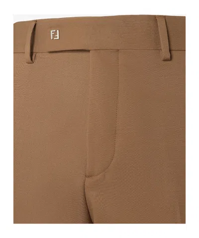 Fendi Men Beige Pants With Belt Loops And Ff Plaque On The Loop In Wool Woman In Brown