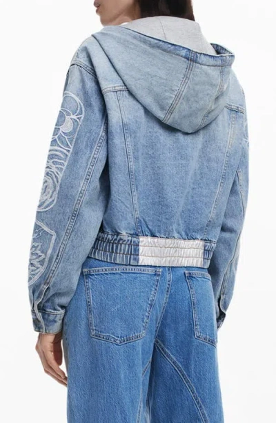 Desigual Hooded Denim Jacket In Multi