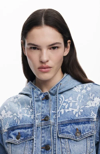 Desigual Hooded Denim Jacket In Multi