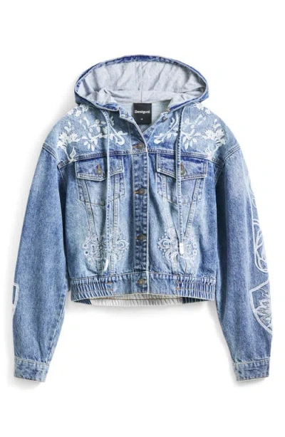 Desigual Hooded Denim Jacket In Multi