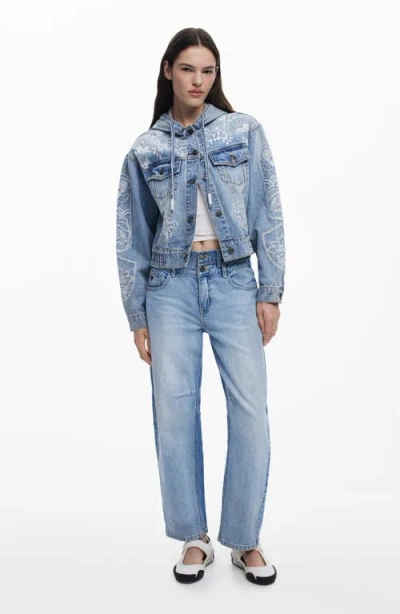 Desigual Hooded Denim Jacket In Multi