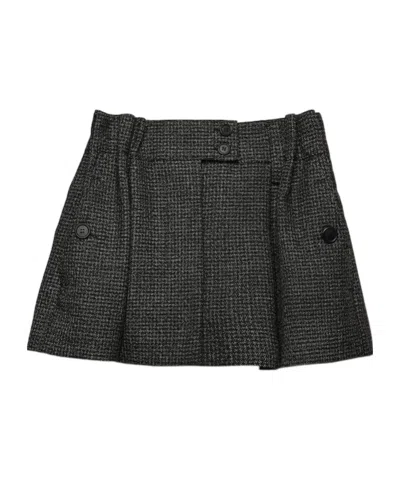 Prada Wool Mini Skirt With Vichy-pattern In Gray