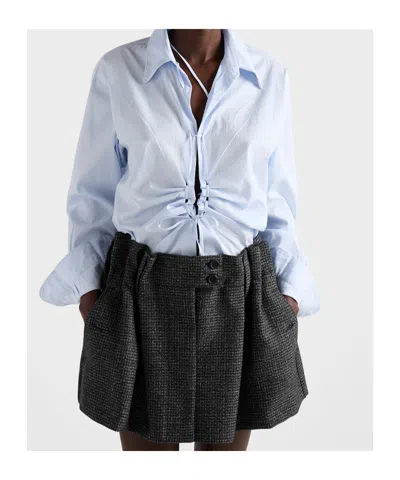 Prada Wool Mini Skirt With Vichy-pattern In Gray