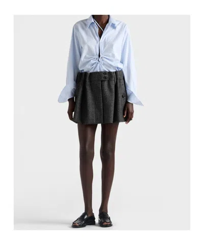Prada Wool Mini Skirt With Vichy-pattern In Gray