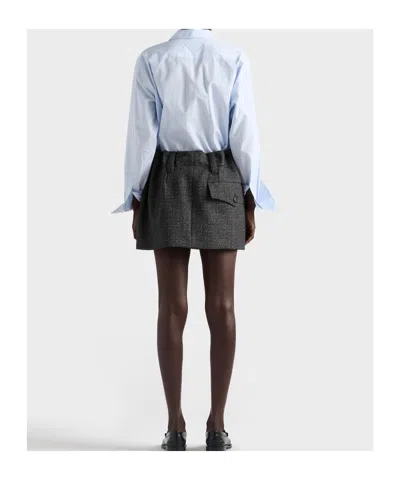 Prada Wool Mini Skirt With Vichy-pattern In Gray