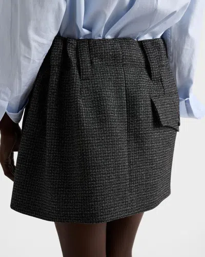 Prada Wool Mini Skirt With Vichy-pattern In Gray