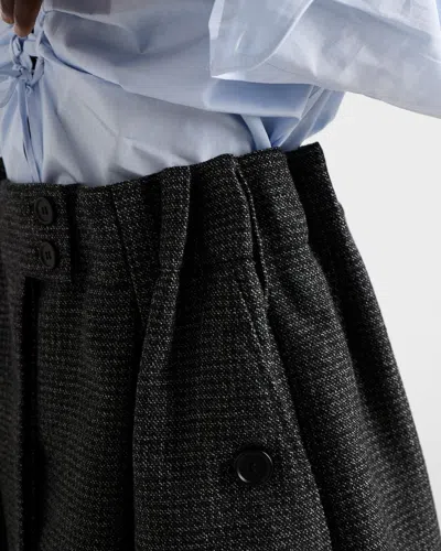 Prada Wool Mini Skirt With Vichy-pattern In Gray