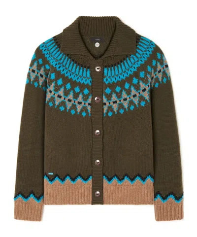 Alanui Olive Green Fair Isle Patterned Cardigan In Multi
