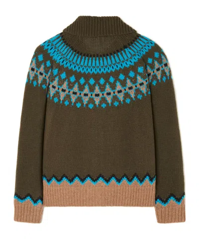 Alanui Olive Green Fair Isle Patterned Cardigan In Multi