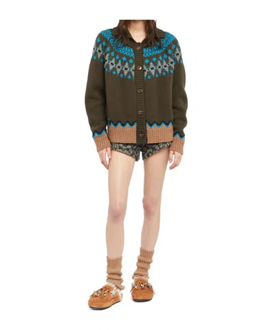 Alanui Olive Green Fair Isle Patterned Cardigan In Multi