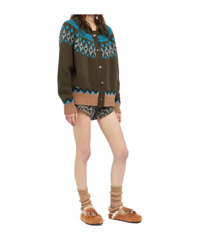 Alanui Olive Green Fair Isle Patterned Cardigan In Multi