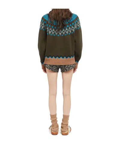 Alanui Olive Green Fair Isle Patterned Cardigan In Multi