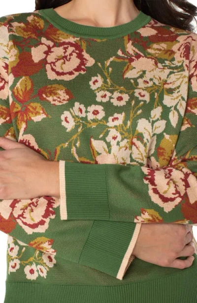 Liverpool Los Angeles Floral Long Sleeve Cotton Blend Sweater In Green