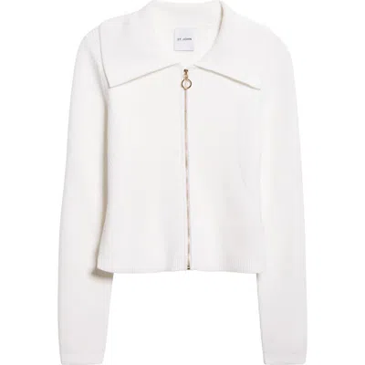 St John Jasmine Cardigan In Redondo Rib Knit In White