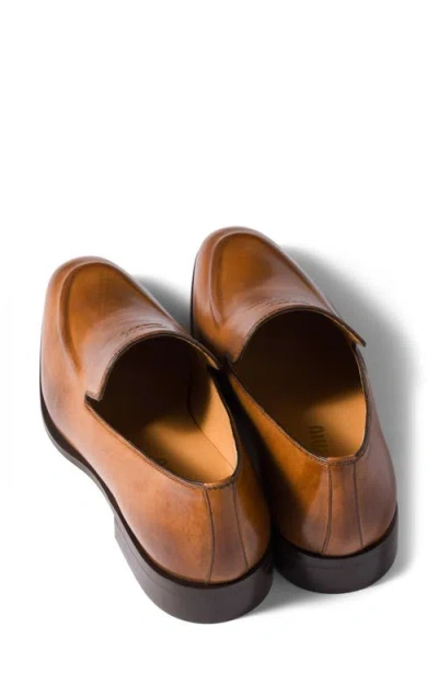 Miu Miu Embossed Logo Leather Mocassin Loafers In Brown