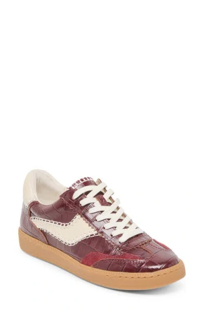 Dolce Vita Notice Stitch Croc Sneakers Oxblood Croco Embossed Leather In Burgundy