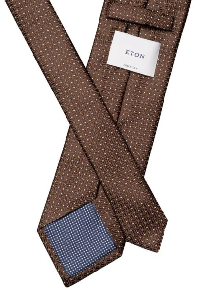 Eton Micro Geometric Silk Tie In Brown