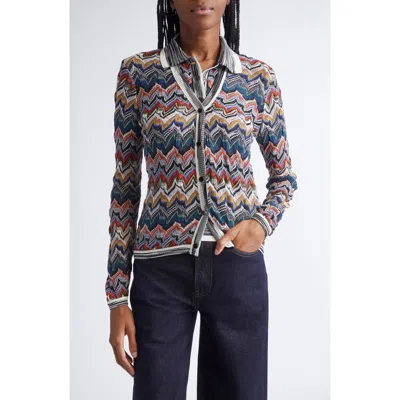 Missoni Womens Multicolor Tones Chevron V-neck Knit Cardigan In Gray