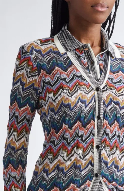 Missoni Womens Multicolor Tones Chevron V-neck Knit Cardigan In Gray
