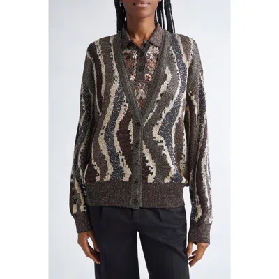 Missoni Boxy Cardigan With Buttons And Wave Pattern In Gray