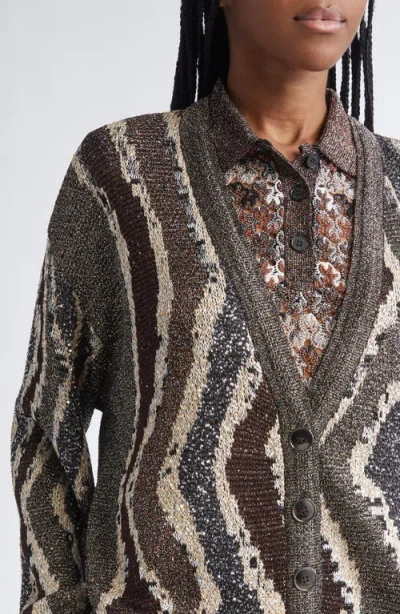 Missoni Boxy Cardigan With Buttons And Wave Pattern In Gray