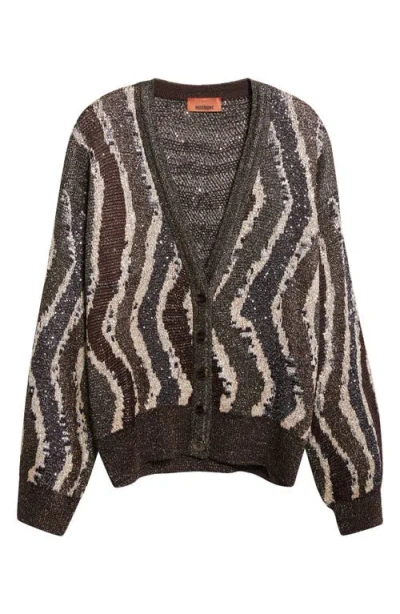 Missoni Boxy Cardigan With Buttons And Wave Pattern In Gray