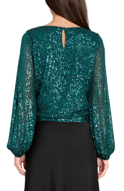 Tahari Asl Women's Long Sleeve Sequin Top In Green