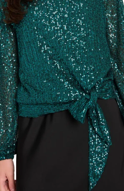 Tahari Asl Women's Long Sleeve Sequin Top In Green