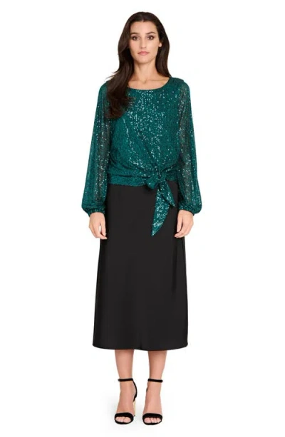 Tahari Asl Women's Long Sleeve Sequin Top In Green