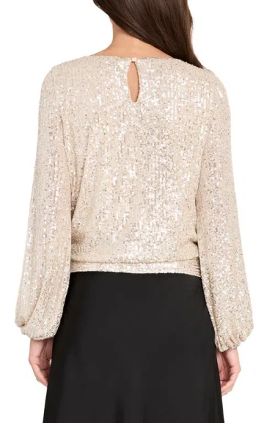 Tahari Asl Women's Long Sleeve Sequin Top In Neutral