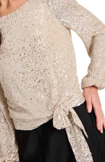 Tahari Asl Women's Long Sleeve Sequin Top In Neutral