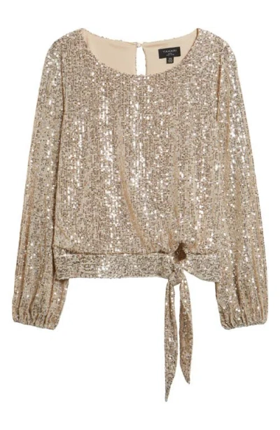 Tahari Asl Women's Long Sleeve Sequin Top In Neutral