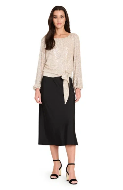 Tahari Asl Women's Long Sleeve Sequin Top In Neutral