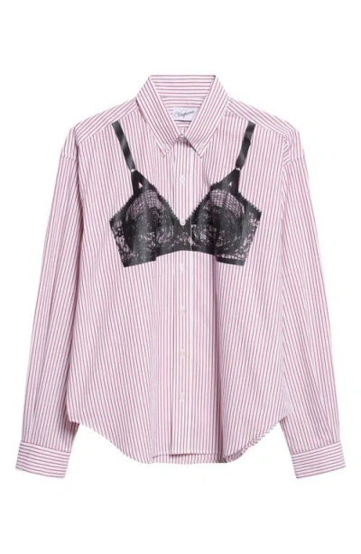 Vaquera Trompe L'oeil Bra Stripe Graphic Button-down Shirt In Pink