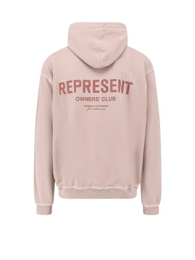 Represent Beige Oversized Hoodie With Snap-button Hood And Logo In Pink