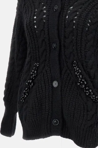 Simone Rocha Black Sculpted Chunky Knit Cardigan In Black