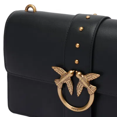 Pinko Love One Classic Black Crossbody Bag With Studded Strap And Love Birds Diamond Cut Plaque On The Fro
