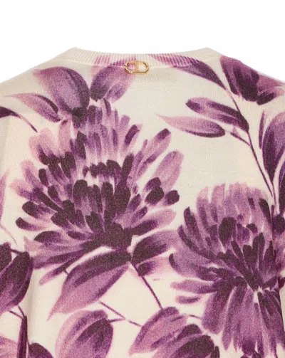 Twinset Twin-set Floral Pattern Viscose Sweater With Gathered Cuffs In Neutral