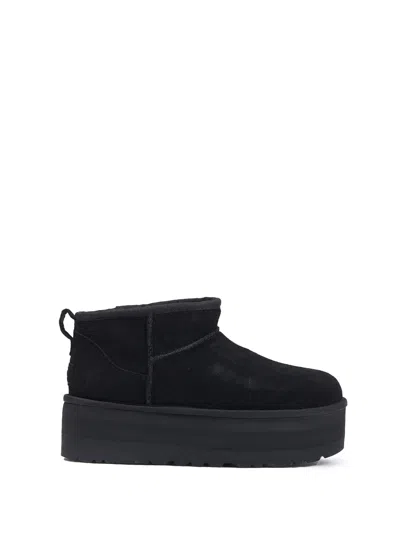 Ugg Classic Mini Platform Black Ankle Boots With Platform In Suede Woman In Black