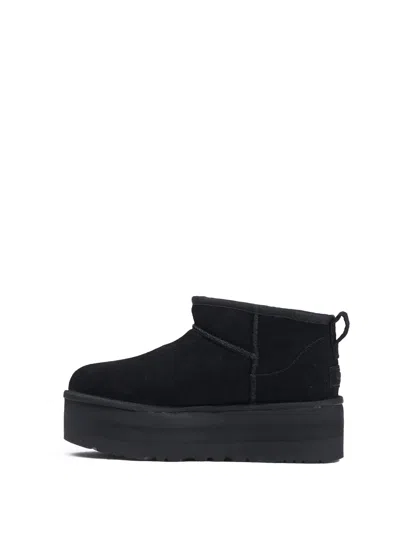 Ugg Classic Mini Platform Black Ankle Boots With Platform In Suede Woman In Black