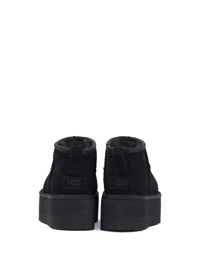 Ugg Classic Mini Platform Black Ankle Boots With Platform In Suede Woman In Black