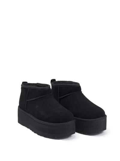 Ugg Classic Mini Platform Black Ankle Boots With Platform In Suede Woman In Black