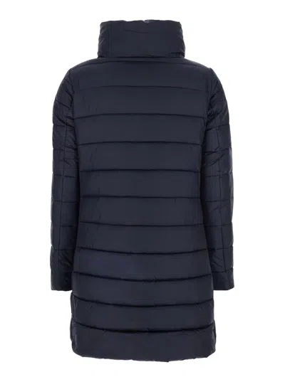 Save The Duck 'lydia' Blue Down Jacket With High Neck And Logo Patch On The Sleeve In Tech Fabric Woman In Black